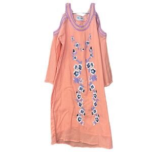 Jak & Peppar Girls Boho Jane Dress Size 12 Embroidered Cold Shoulder 100% Cotton